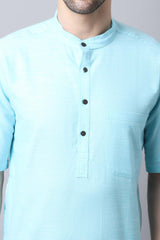 Men's Light Blue Solid Full Sleeve Long Kurta Top