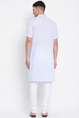 Buy Men's Pure Cotton Solid Long Kurta in Blue - Zoom in