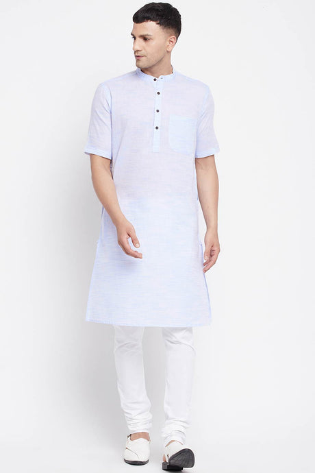 Buy Men's Pure Cotton Solid Long Kurta in Blue