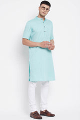 Buy Men's Pure Cotton Solid Long Kurta in Light Green - Zoom in