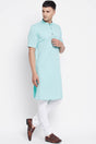 Buy Men's Pure Cotton Solid Long Kurta in Light Green