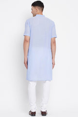 Buy Men's Pure Cotton Solid Long Kurta in Light Blue - Zoom in