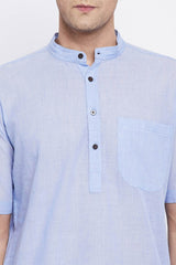 Buy Men's Pure Cotton Solid Long Kurta in Light Blue - Zoom Out