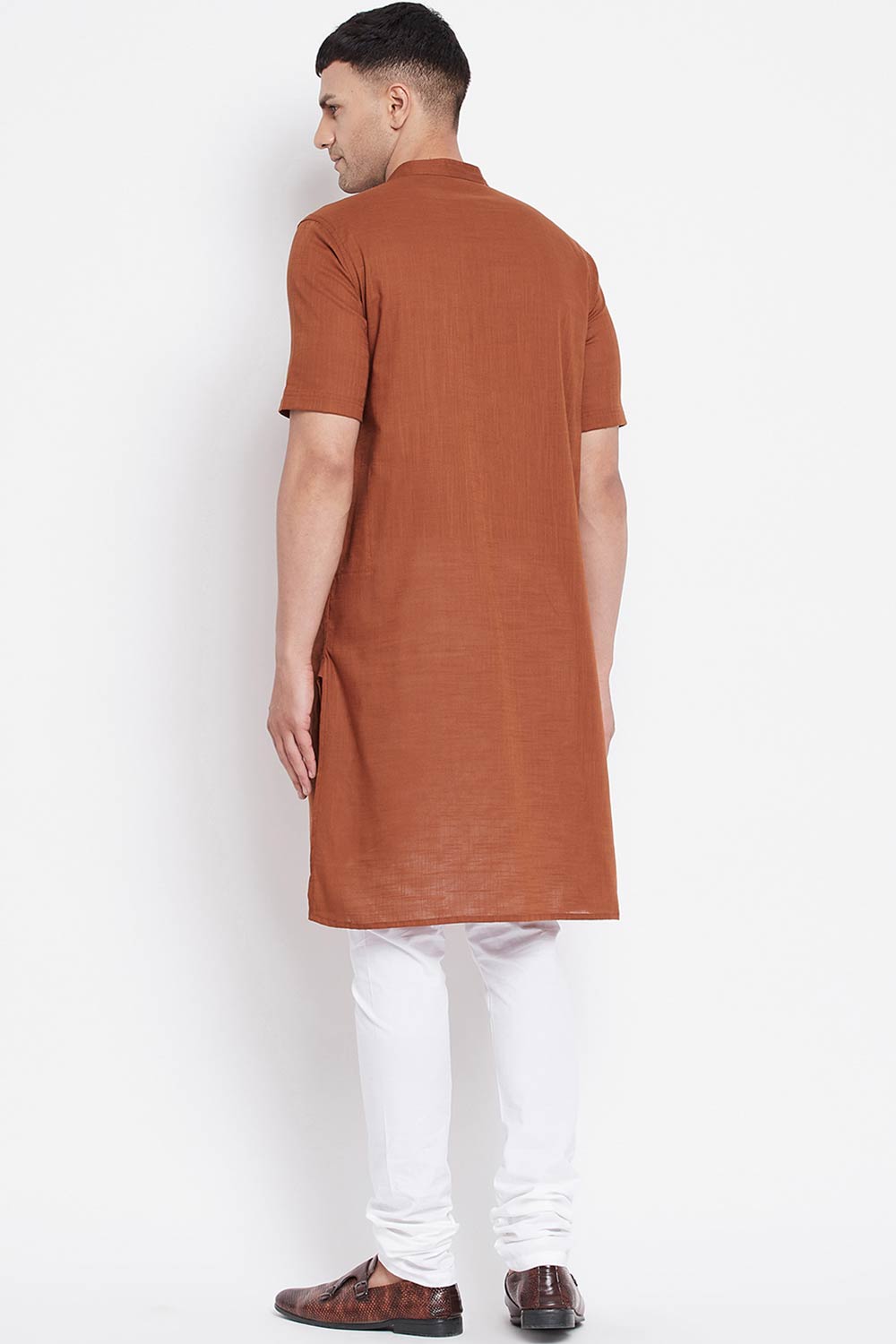 Buy Men's Pure Cotton Solid Long Kurta in Dark Brown - Zoom in