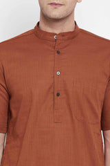 Buy Men's Pure Cotton Solid Long Kurta in Dark Brown - Zoom Out