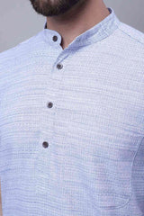 Buy Men's Blue Cotton Solid Long Kurta Top Online - Side