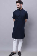 Buy Men's Blue Cotton Solid Long Kurta Top Online - Zoom Out