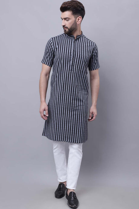 Buy Men's Multi Cotton Striped Long Kurta Top Online