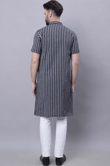 Buy Men's Multi Cotton Striped Long Kurta Top Online - Front