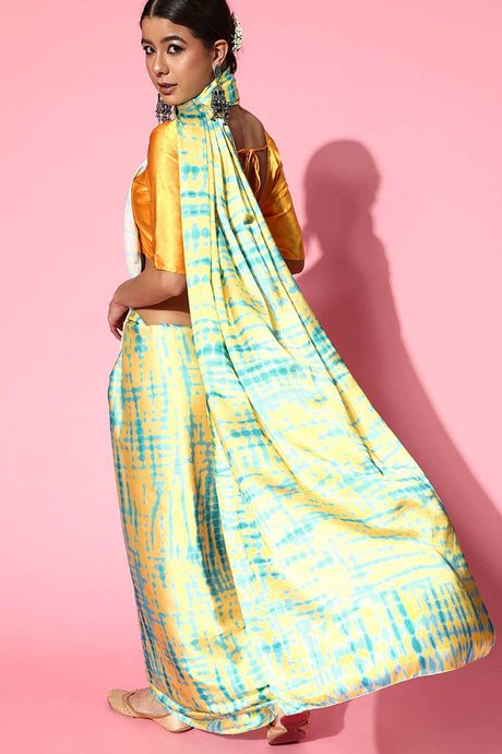 Crepe Tie And Dye Saree In Yellow