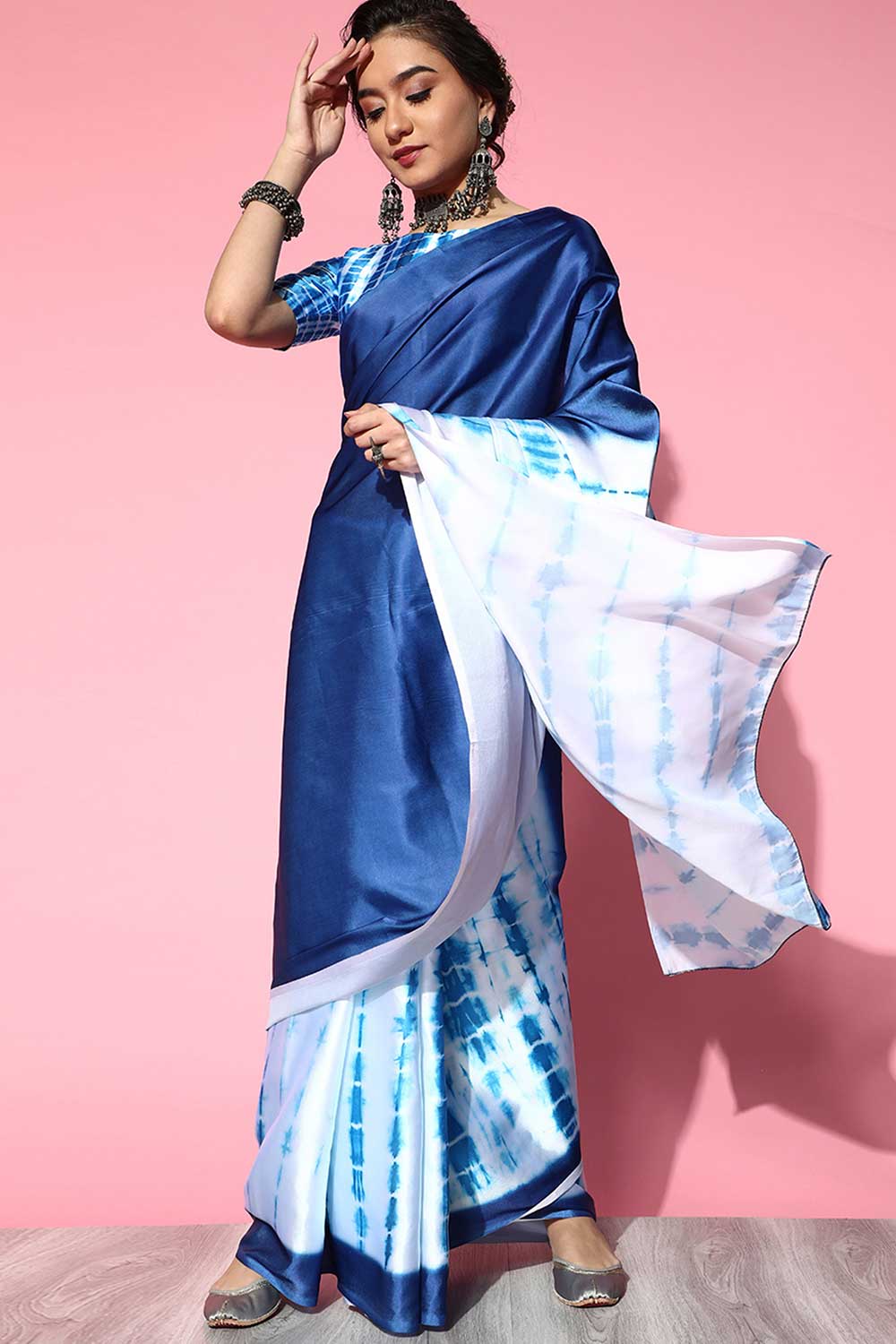 Crepe Tie And Dye Saree In Blue