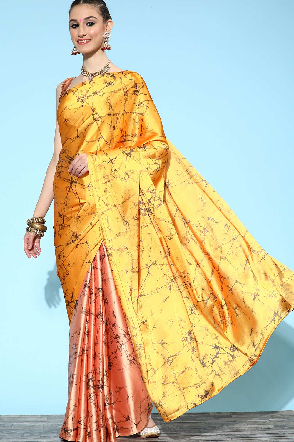 Cream Crepe Tie Dye Print Saree