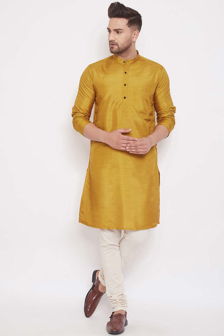 Buy Men's Beige Rayon Solid Long Kurta Top Online