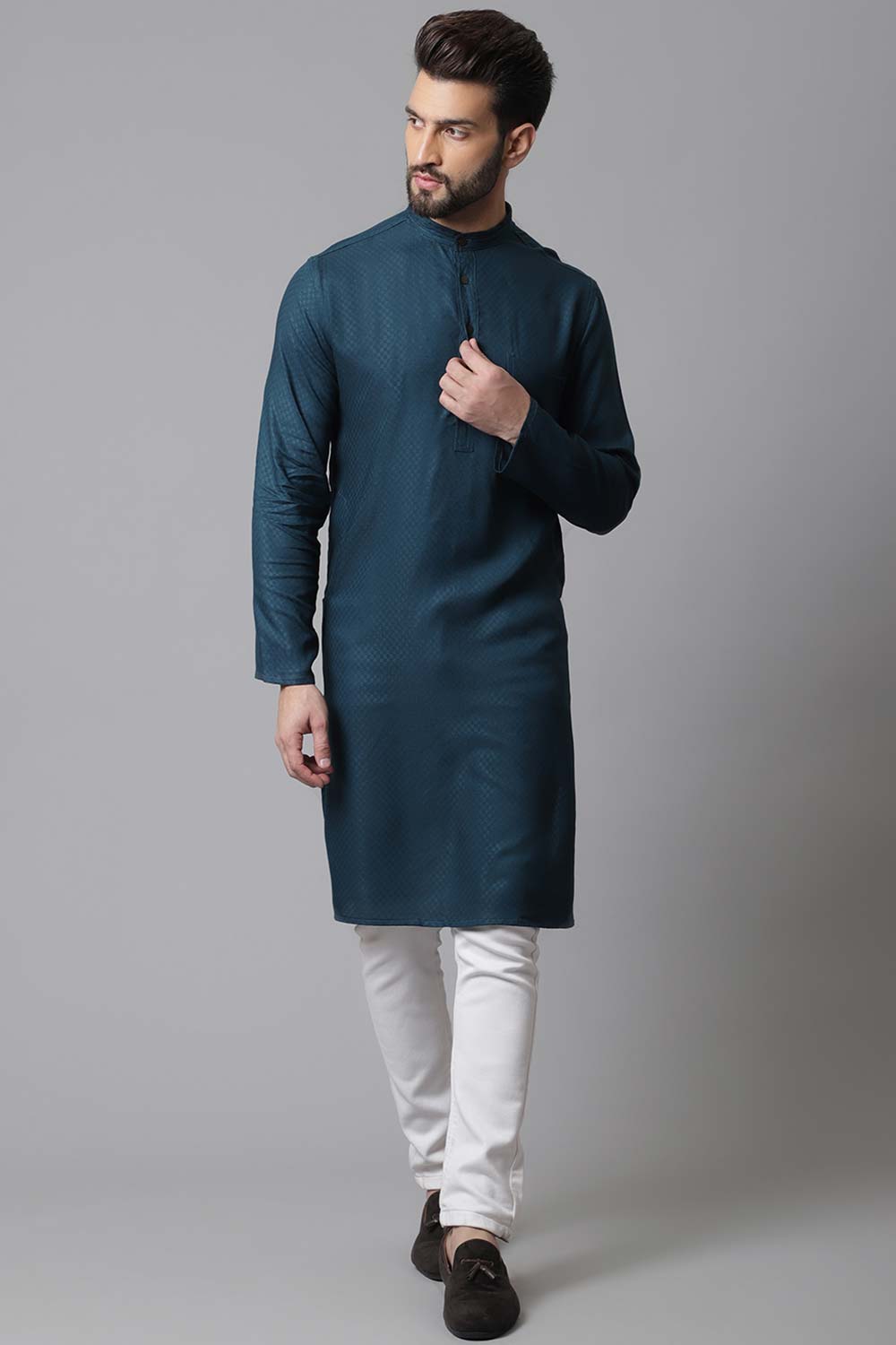 Buy Men's Green Rayon Self-design Long Kurta Online - KARMAPLACE