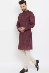 Buy Men's Rayon Printed Kurta in Maroon - Front