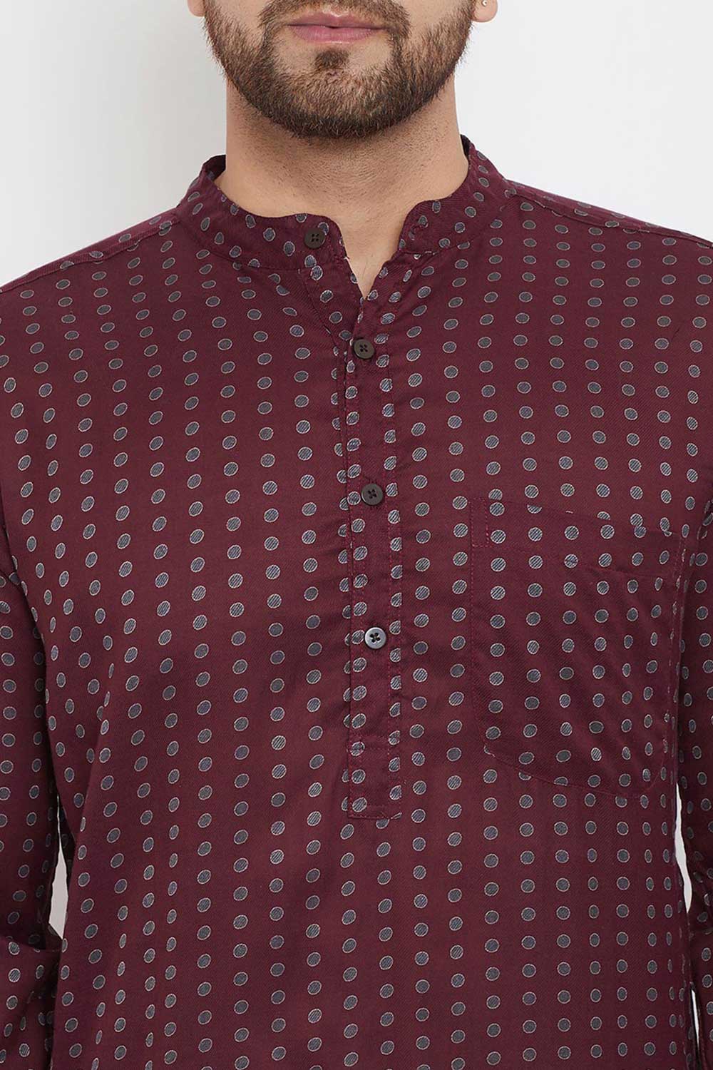 Buy Men's Rayon Printed Kurta in Maroon - Zoom Out