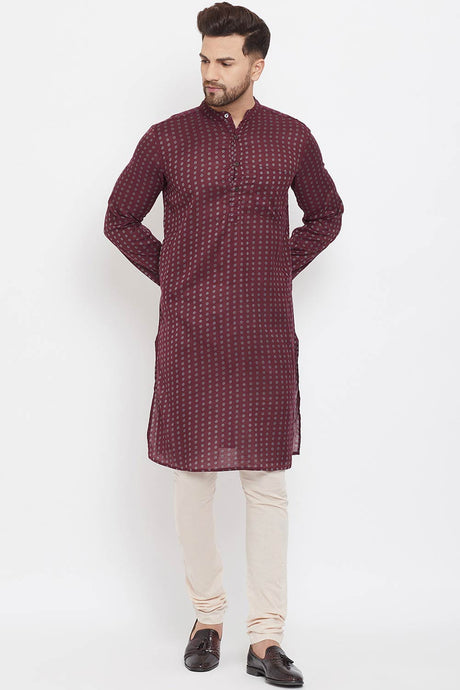 Buy Men's Rayon Printed Kurta in Maroon Online