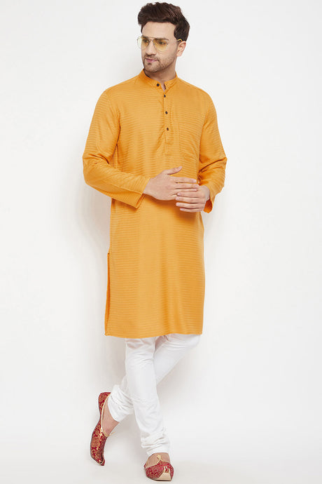 Buy Men's Viscose Solid Kurta in Yellow