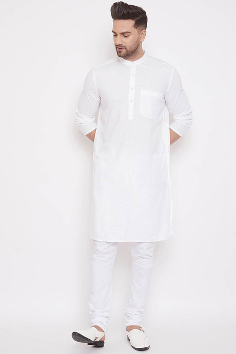 Buy Men's Blended Cotton Woven Kurta in White