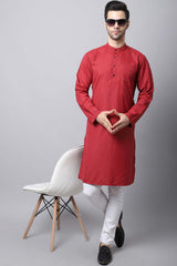 Men's Dark Maroon Solid Full Sleeve Long Kurta Top