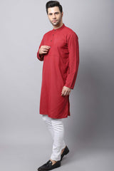 Men's Dark Maroon Solid Full Sleeve Long Kurta Top