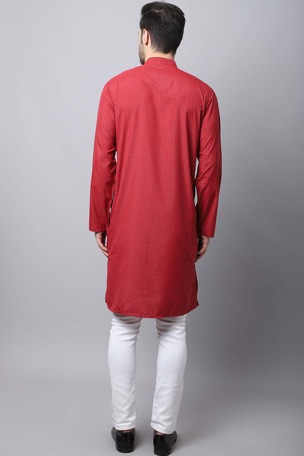 Men's Dark Maroon Solid Full Sleeve Long Kurta Top