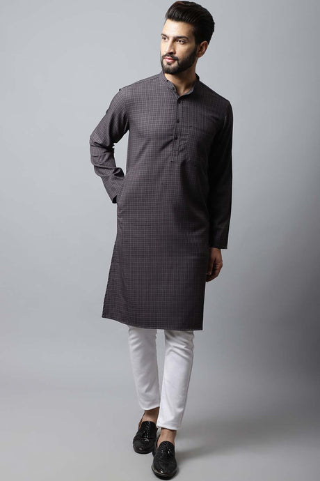 Men's Dark Black Solid Full Sleeve Long Kurta Top