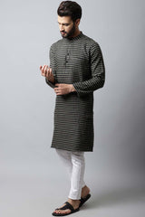 Buy Men's Brown Cotton Check Print Long Kurta Top Online - Back