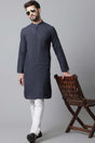 Buy Men's Blue Cotton Checks Long Kurta Online - KARMAPLACE