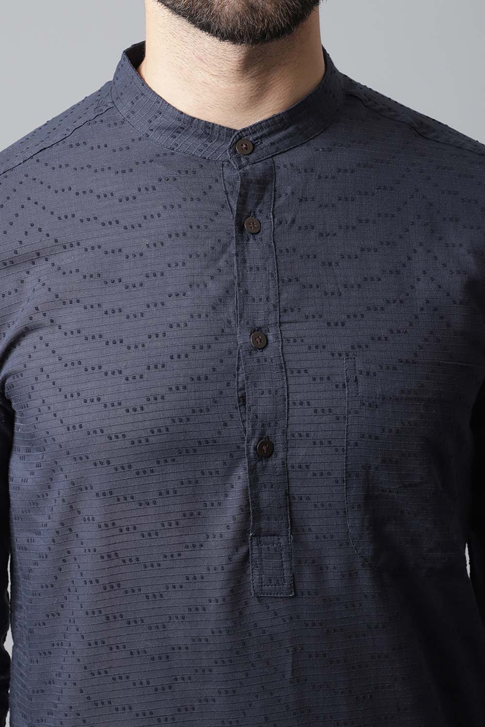 Buy Men's Blue Cotton Checks Long Kurta Online - KARMAPLACE