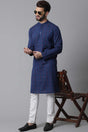 Buy Men's Blue Cotton Checks Long Kurta Online - KARMAPLACE