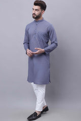 Buy Men's Grey Cotton Self Design Long Kurta Top Online - Zoom Out