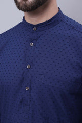 Buy Men's Blue Cotton Self Design Long Kurta Top Online - Zoom In