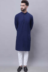 Buy Men's Blue Cotton Self Design Long Kurta Top Online - Zoom Out