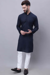 Buy Men's Blue Cotton Self Design Long Kurta Top Online - Zoom Out