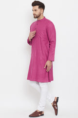 Buy Men's Blended Cotton Solid Kurta in Purple - Front