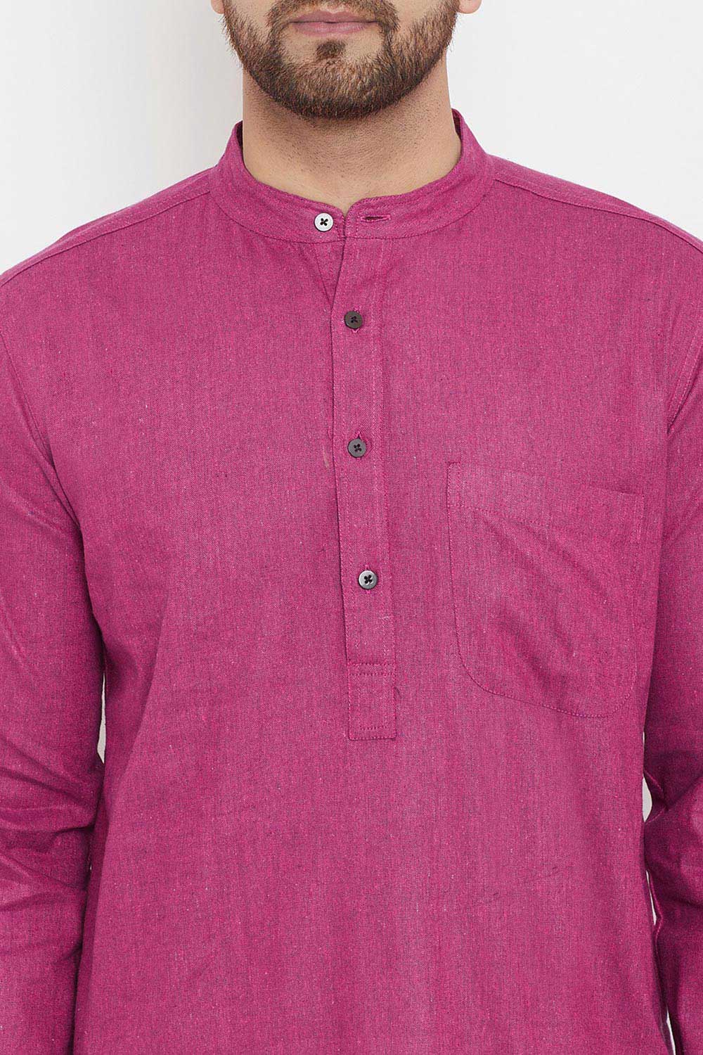 Buy Men's Blended Cotton Solid Kurta in Purple - Zoom Out