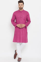 Buy Men's Blended Cotton Solid Kurta in Purple Online