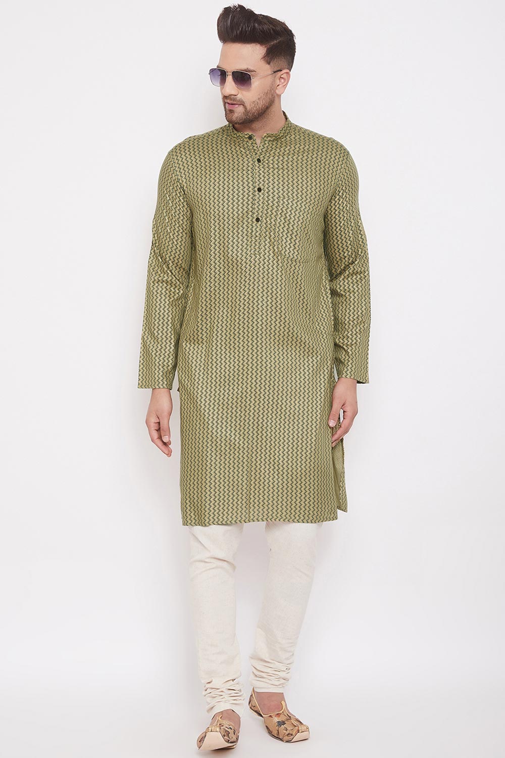 Shop Men's Stripes Kurta in Light Green