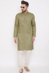 Shop Men's Stripes Kurta in Light Green