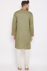 Buy Men's Rayon Stripes Kurta in Light Green