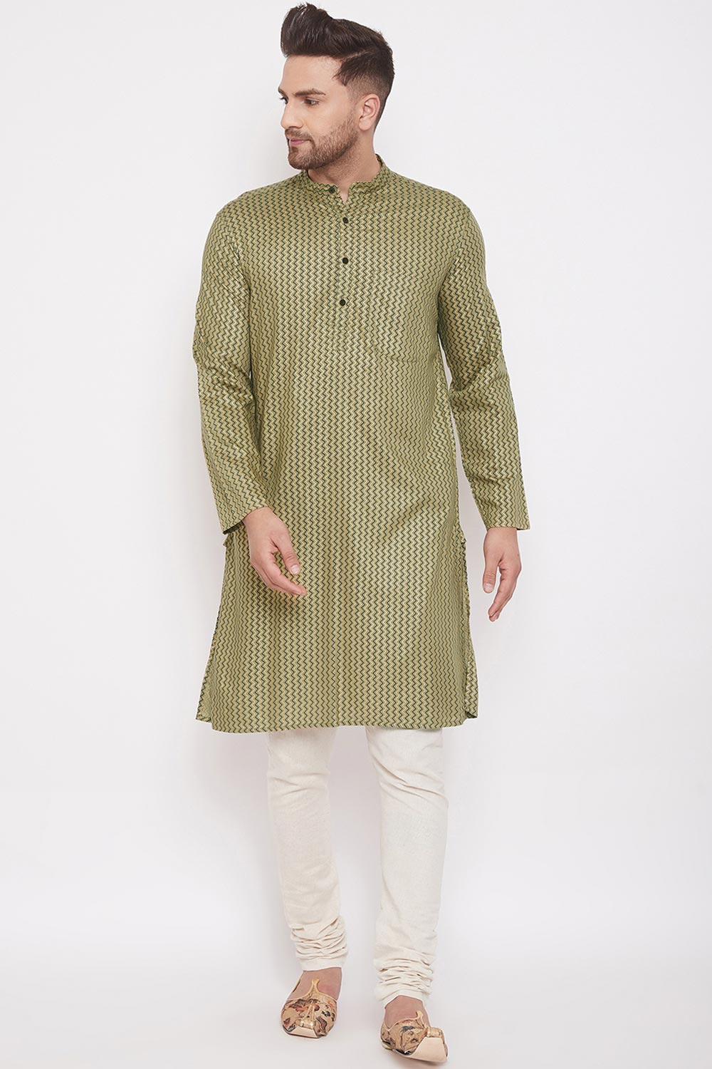 Buy Men's Rayon Stripes Kurta in Light Green