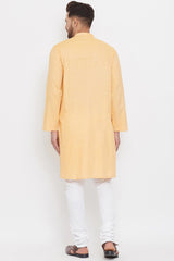 Buy Men's Blended Cotton Solid Kurta in Yellow - Zoom In