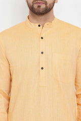 Buy Men's Blended Cotton Solid Kurta in Yellow - Zoom Out