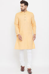 Buy Men's Blended Cotton Solid Kurta in Yellow Online