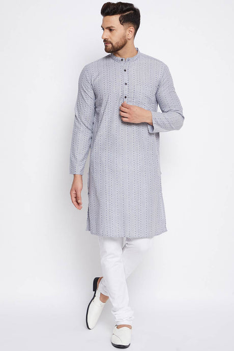 Buy Men's Cotton Printed Kurta in Grey Online