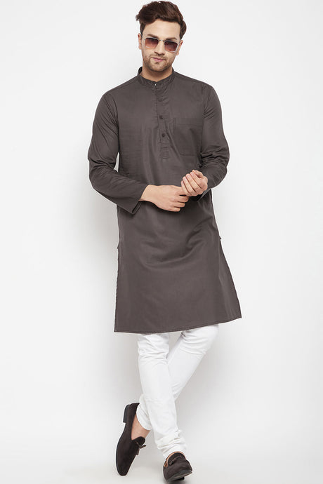 Buy Men's Pure Cotton Solid Kurta in Brown