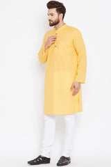 Buy Men's Blended Cotton Kurta in Light Yellow