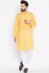 Buy Men's Blended Cotton Solid Kurta in Light Yellow