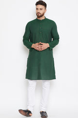 Men's Cotton Solid Kurta Top In Green